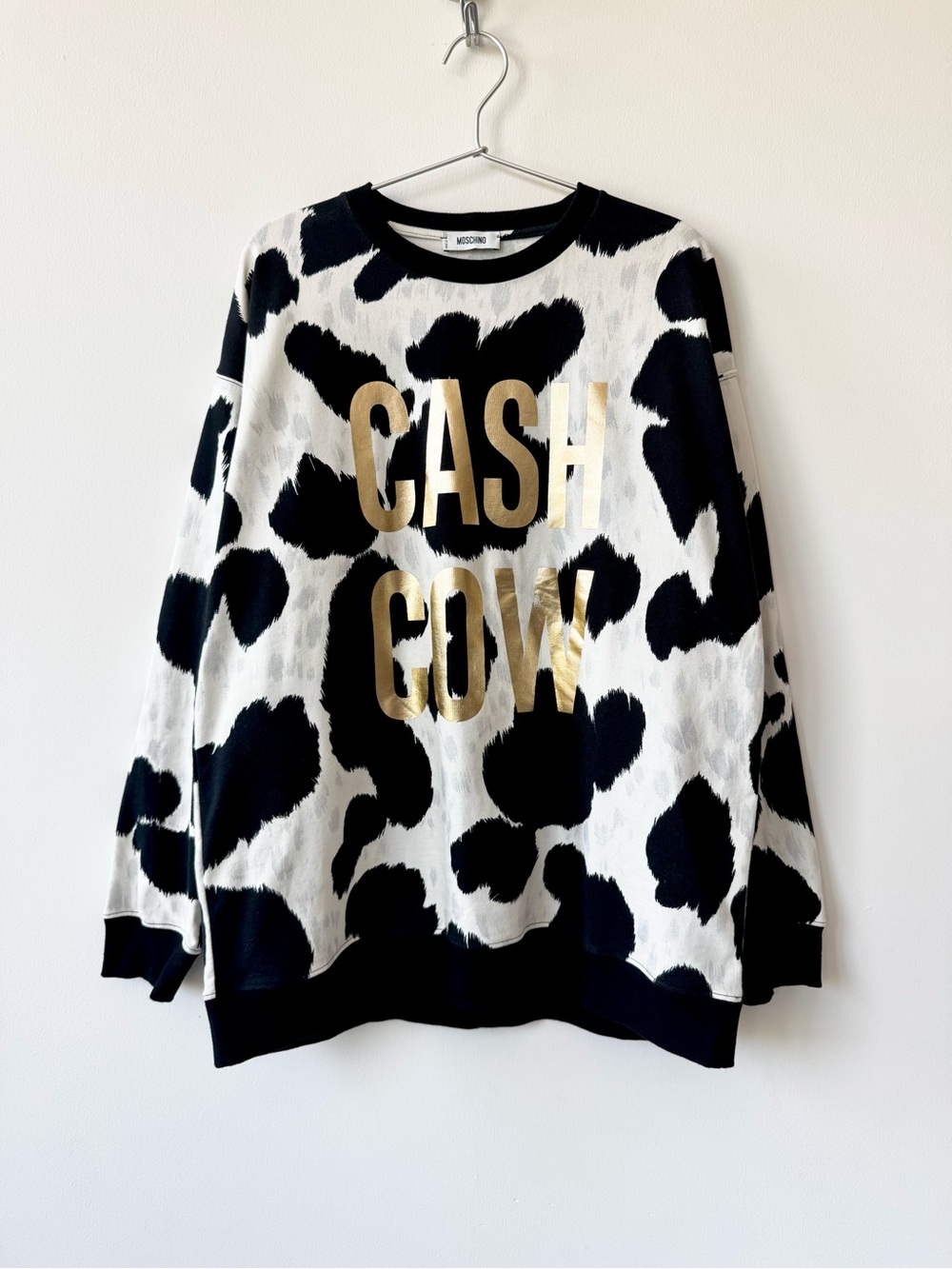 Moschino ‘Cash Cow’ Cow-Print Sweatshirt from Fall 2014 Collection - Size 46